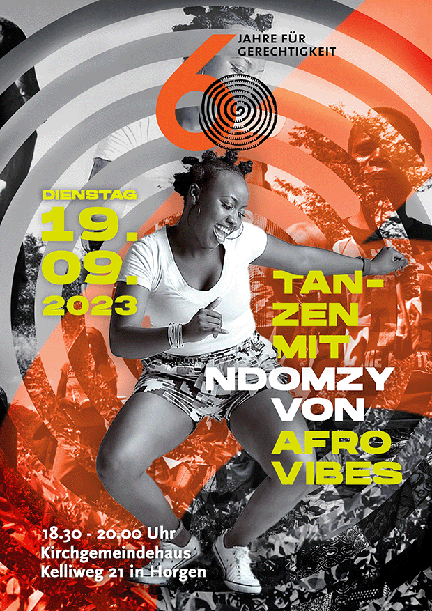 Ndomzy black dancer flyer for an event at the Kirche Horgen